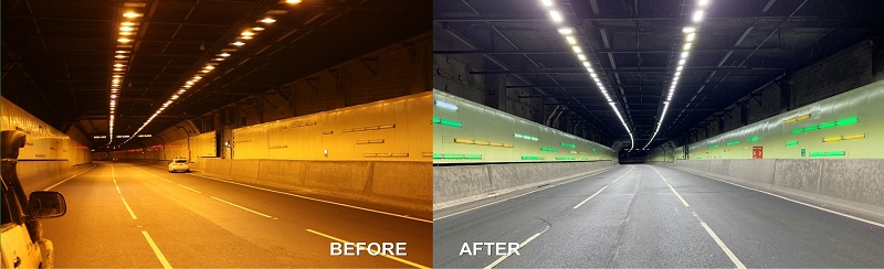 Tunnel lighting before and after V2 800w